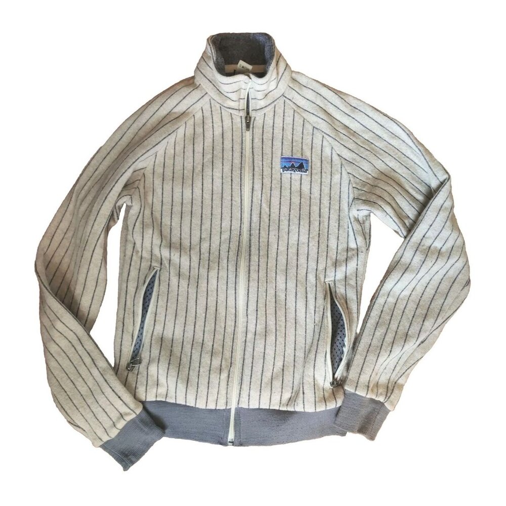 Vintage Patagonia Sweater Womens small Full Zip Wool Blend Striped Gray Outdoors